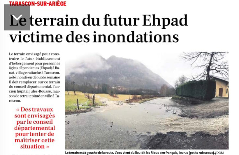 LE TERRAIN DE BANAT ENVISAGÉ POUR LE FUTUR EHPAD INONDÉ.